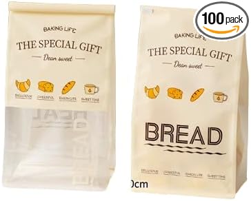 Baking Life The Special Bakery Packaging Gift Bags, Bread Storage with Window, Dear Sweet Design, Roll Top Closure (100, Small) by Unknown