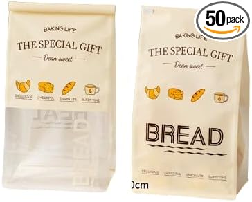 Baking Life The Special Bakery Packaging Gift Bags, Bread Storage with Window, Dear Sweet Design, Roll Top Closure (50, Small) by Unknown