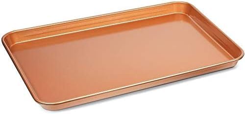 Copper Nonstick Cookie Sheet Baking Pan, Large Rectangular Bakeware Tray with Easy-Grip Rim, Durable Baking Sheet for Cookies, Roasting Vegetables, Pastries & More by Ihanini