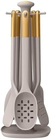 Kitchen Utensil Set, 6-Piece Silicone Kitchen Utensil Set with Rotating Rack - Non-Scratch, Heat Resistant Tools & Gold Stainless Steel Handles (Taupe) by Unknown