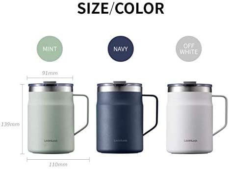 LocknLock Metro Mug, Premium 18/8 Stainless Steel Metal, Double Wall Insulated, Portable Coffee Cup with Lid and Handle for Hot and Cold Drinks, Mint, 16 oz - Image 3