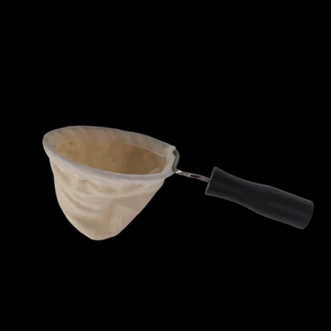 Reusable Coffee Filter with Wooden Handle, Cafe Flannel Cloth Filter Strainer Bag for Coffee Lover, Small Handmade Coffee Sock(S)