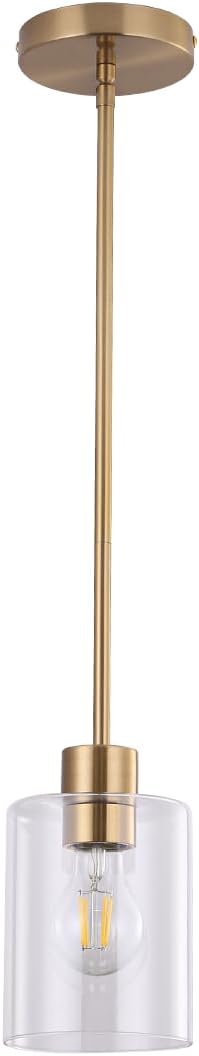 Brass Pendant Light for Kitchen Island 1 Pack, Modern Gold Hanging Light with Adjustable Rod, Farmhouse Brass Pendant Lighting for Dining Room Sink, Brass Rod Ceiling Hanging Light Fixture by KLSSLighting