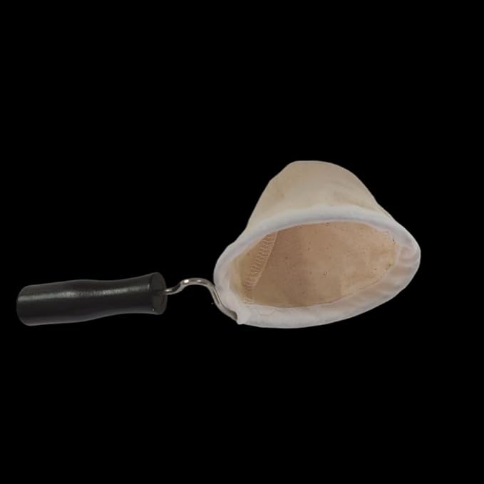 Reusable Coffee Filter with Wooden Handle, Cafe Flannel Cloth Filter Strainer Bag for Coffee Lover, Small Handmade Coffee Sock(S)
