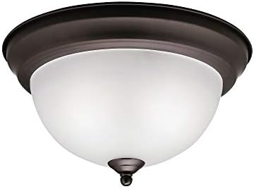 Kichler 12" 2-Light Flush Mount Light, Olde Bronze | Satin etched glass creates warm ambient lighting for living spaces (12" x 7"), 8111OZ - Image 3