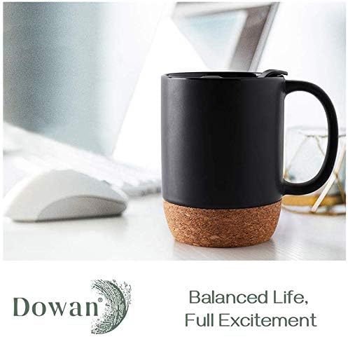 DOWAN Coffee Mugs Set of 2, 15 OZ Coffee Cup with Cork Bottom and Splash Proof Lid, Ceramic Mug Set with Large Handle for Men, Women, for Coffee Tea Latte, Matte Black - Image 2
