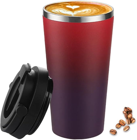 Funkrin Insulated Coffee Mug with Ceramic Coating, 16oz Iced Coffee Tumbler Cup with Flip Lid and Handle, Double Wall Vacuum Leak-Proof Travel Mug for Office School Party Camping by Funkrin