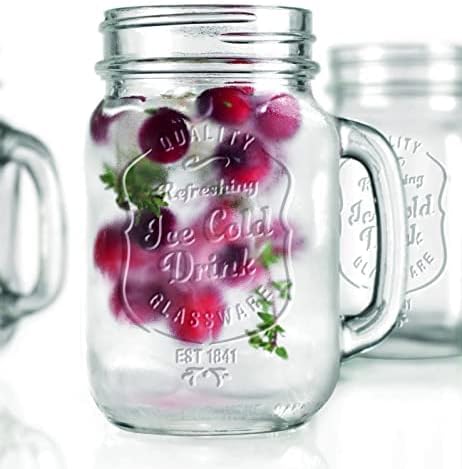 Glaver's Set of 10 Ice Cold 16 Oz. Mason Drinking Glasses With Handles. Quality Refreshing Ice Cold Embossed Logo Jars for Beverages, Cocktails, Shakes, Smoothies, Sodas, Juice. - Image 5