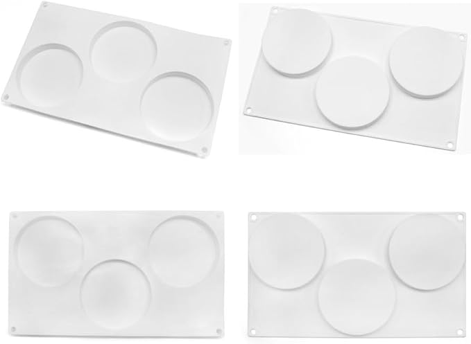 3 Holes Round Silicone Mold Cake Pastry Baking Molds Jelly Pudding Soap Form Ice Cake Decoration Tool Disc Bread Biscuit Mould (Round F_11.84 X6.84 X0.8 inch) - Image 3