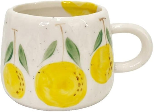 Coffee Mug 12oz Summer Cute Ceramic Cup with Handpainted Fruit Pattern, Lemon Tea Cup Gift for Coffee Lover, Birthday Gift for Latte Milk by UPSYTIO