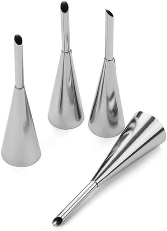 4 PCS buttercream frosting pipe nozzle skills, professional stainless steel long cream puff adornment small cakes muffin nozzle decoration pastry powder pipe tools (silver)