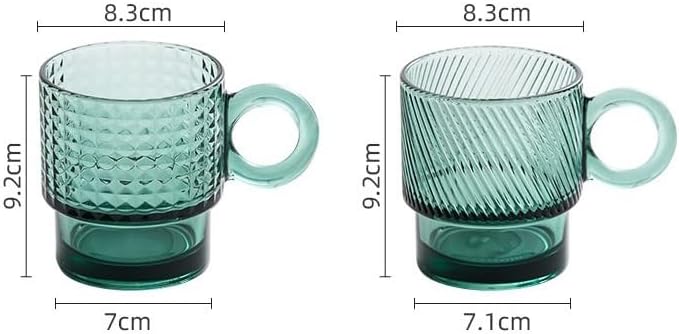 drinking glassware Stackable Glass Mug Cups for Tea Milk, Set of 2 - Image 2