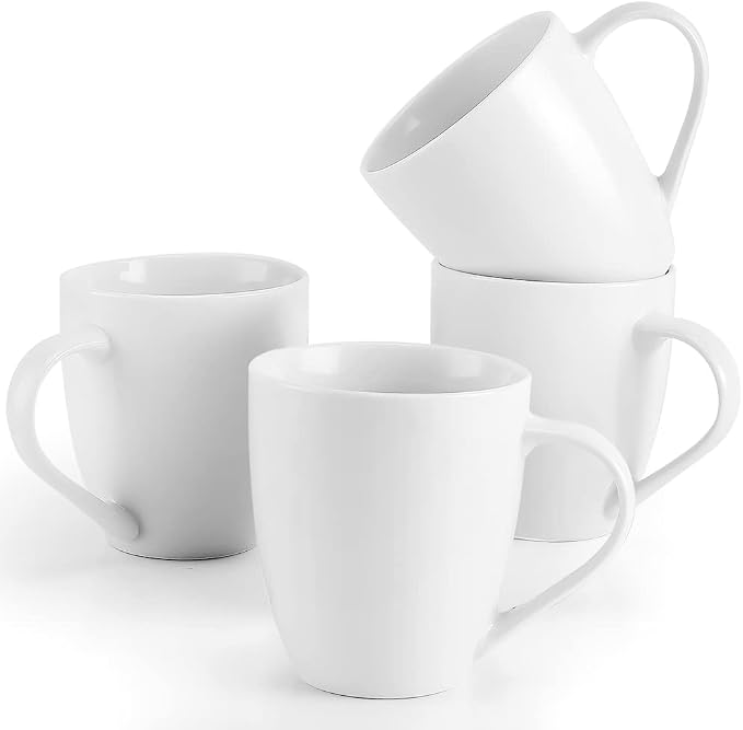 Mfacoy White Coffee Mugs Set of 4, 16 Ounce Mug with Handles, Ceramic Coffee Cups, Porcelain Mugs Sets, Large Coffee Mugs for Coffee, Tea, Hot Cocoa, Milk, Microwave and Dishwasher Safe by Mfacoyisalifestylebrand