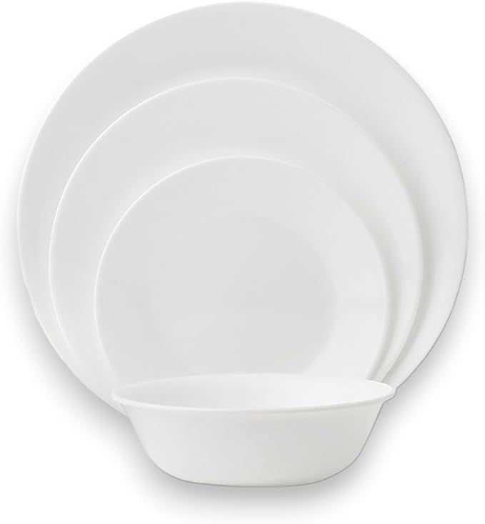 Corelle Vitrelle 18-Piece Service for 6 Dinnerware Set Triple Layer Glass and Chip Resistant, Lightweight Round Plates and Bowls Set, Winter Frost White - Image 4
