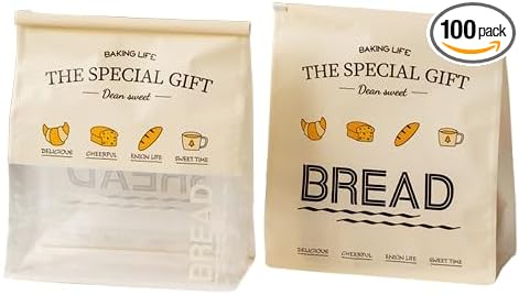 Baking Life The Special Bakery Packaging Gift Bags, Bread Storage with Window, Dear Sweet Design, Roll Top Closure (100, Large) by Unknown