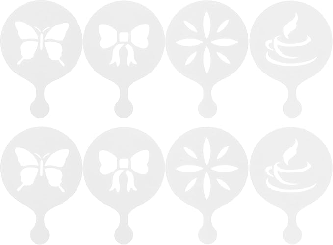 Cabilock 8Pcs Reusable Coffee Art Stencils Plastic Latte Decorating Templates for Cappuccino Cookie Cake Designs for Home Use
