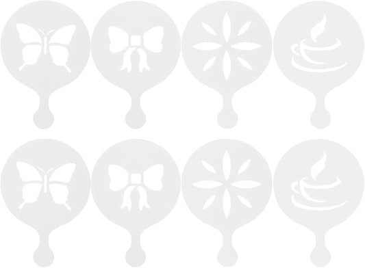 Cabilock 8Pcs Reusable Coffee Art Stencils Plastic Latte Decorating Templates for Cappuccino Cookie Cake Designs for Home Use