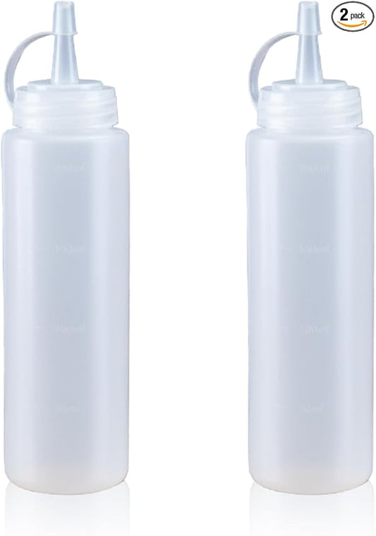 Squeeze Bottles for Sauces,Leak-Proof Condiment Dispenser, BPA-Free Kitchen Restaurant Squeeze Bottle Set with Wide Mouth for Ketchup, Mustard,Syrup,Dressings (White, 2Pack-8oz(200ml))