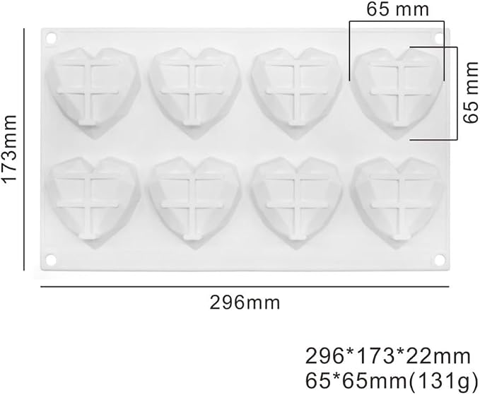 8 Grids Silicone Chocolate Mold Food Grade Diamond Love Heart Shape Cake Baking Mould Non-stick Candle Molds Fondant candy mold (Lover Heart E_11.84 X6.92 X0.88 inch) - Image 2