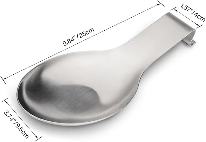 VanlonPro Stainless Steel Spoon Rest, Spatula Ladle Holder, Stainless Steel Utensil Spoon Rest Holder, Brushed Finish, Dishwasher Safe 9.8 x 3.7 Inch (Silver 2PCS) - Image 2