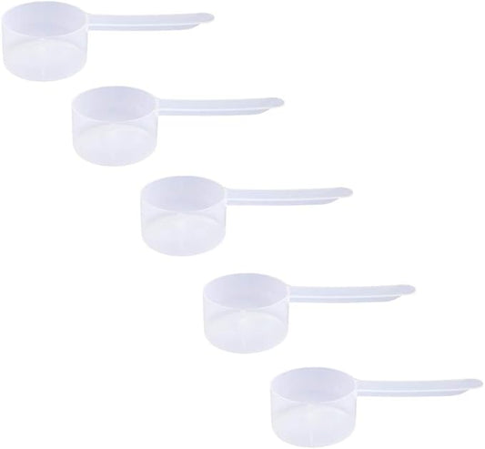 Plastic Measuring Scoop, (39 cc | 2.63 tbsp | 1.32 fl oz. | 39 mL) Long Handle Spoons for Powders, Granules, Coffee, Pet Food, Baking Supplies, Protein and Other Dry Goods, BPA Free (Set of 5)