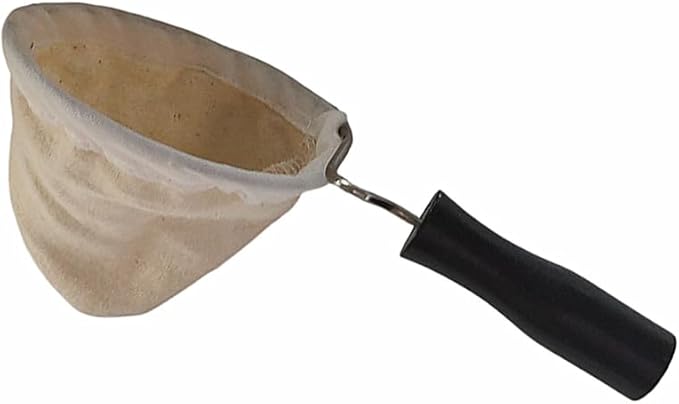 Reusable Coffee Filter with Wooden Handle, Cafe Flannel Cloth Filter Strainer Bag for Coffee Lover, Small Handmade Coffee Sock(S)