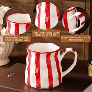Ceramic Mug For Women,14 oz Cute Mug,Cute Coffee Mug,Pretty Mug,Ceramic Coffee Mug for Women,Hand-Painted Coffee Cup (Red) - Image 3