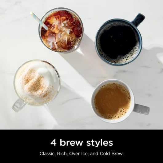 Ninja Single-Serve Pods or Grounds Hot and Iced Coffee Brewer with Rapid Cold Brew, 4 Brew Styles, Compact design and Storage, Removable reservoir 56 oz, Black PB045