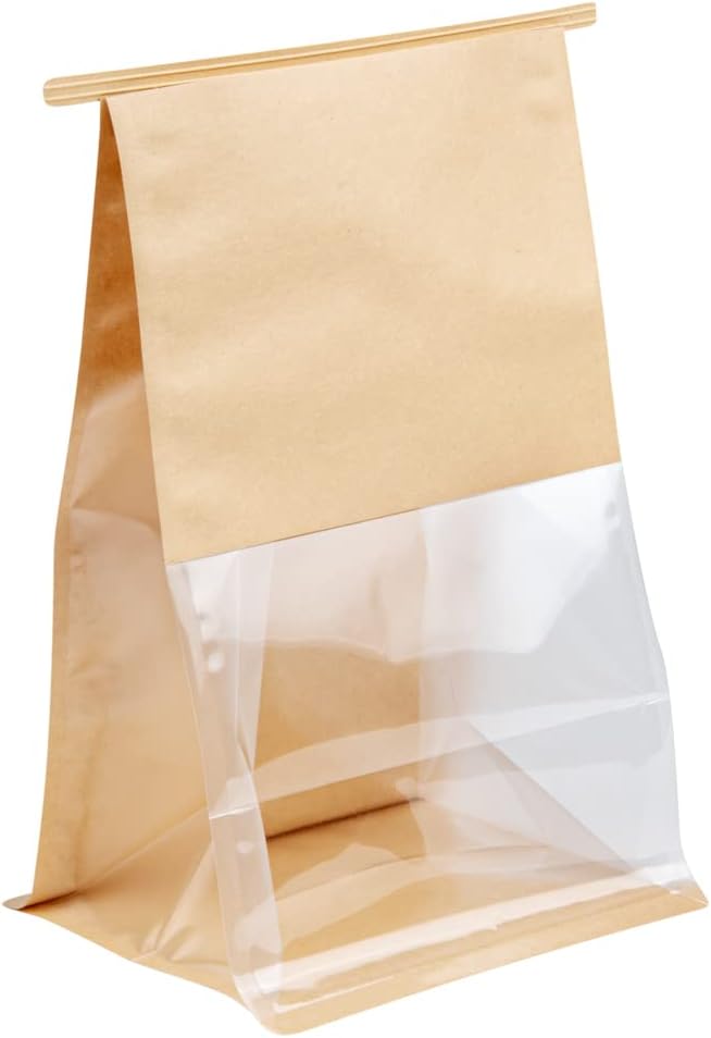 Restaurantware-Bag Tek 6.3 x 5.1 x 10.2 Inch Tin Tie Bags With Windows, 100 Resealable Bakery Bags With Windows - Flat Bottom, For Cookies or Coffee Beans, Kraft Cotton Paper Tin Tie Bags - Image 2