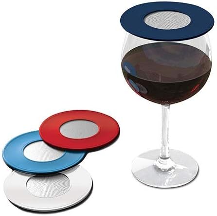 Drink Tops Ventilated Silicone Wine Glass Covers - Weighted Cover with Screen Allows Wine to Breathe - Outdoor Wine Glass Covers to Keep Particles Out - BPA Free - 4pk