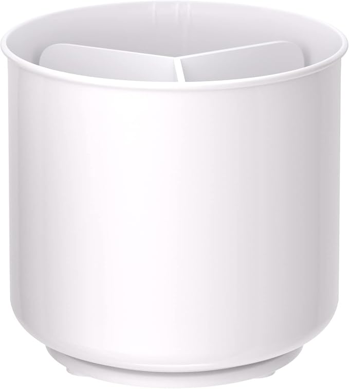 Cooler Kitchen Jumbo XL Rotating White Plastic Utensil Holder Caddy with Sturdy No-Tip Weighted Base, Removable Divider, and Gripped Insert - Dishwasher Safe Kitchen Utensil Holder for Countertop - Image 7