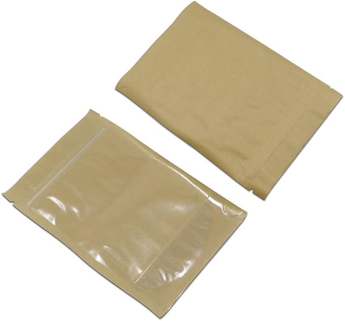 PABCK Clear Front Stand Up Kraft Paper Bags Resealable 3.9x5.9inch 500 Pcs | Stand Up Brown Paper Window Bag Zipper Lock Food Storage Bag for Coffee Snack Nuts Spice Seeds Crafts Packaging Heat Sealable - Image 5