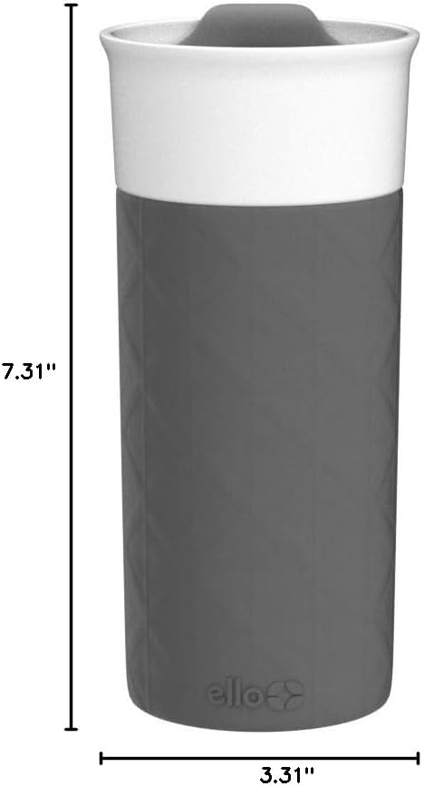 Ello Ogden Ceramic Travel Mug with Splash-Resistant Slider Lid and Protective Silicone Boot, Perfect for Coffee or Tea, BPA Free, Dishwasher Safe, Gray, 16 oz, 758-0438-040 (Pack of 12) - Image 7