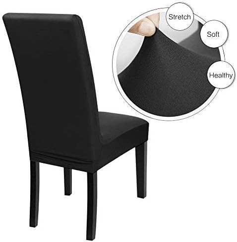 Fuloon 6 Pack Super Fit Stretch Removable Washable Short Dining Chair Protector Cover Seat Slipcover for Hotel, Dining Room, Ceremony, Banquet Wedding Party | Solid Black, Set of 6, Super Fit, Stretch, Removable, Washable, Suits for Hotel, Dining Room,... - Image 4