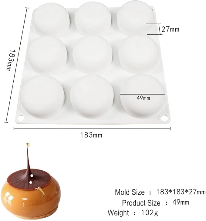 mostsom Silicone Chocolate Half Round Mold Medium Semi Sphere Silicone Mold,Half Sphere Silicone Baking Molds for Making Chocolate, Cake, Jelly, Dome Mousse (Oblate Spheroid A)
