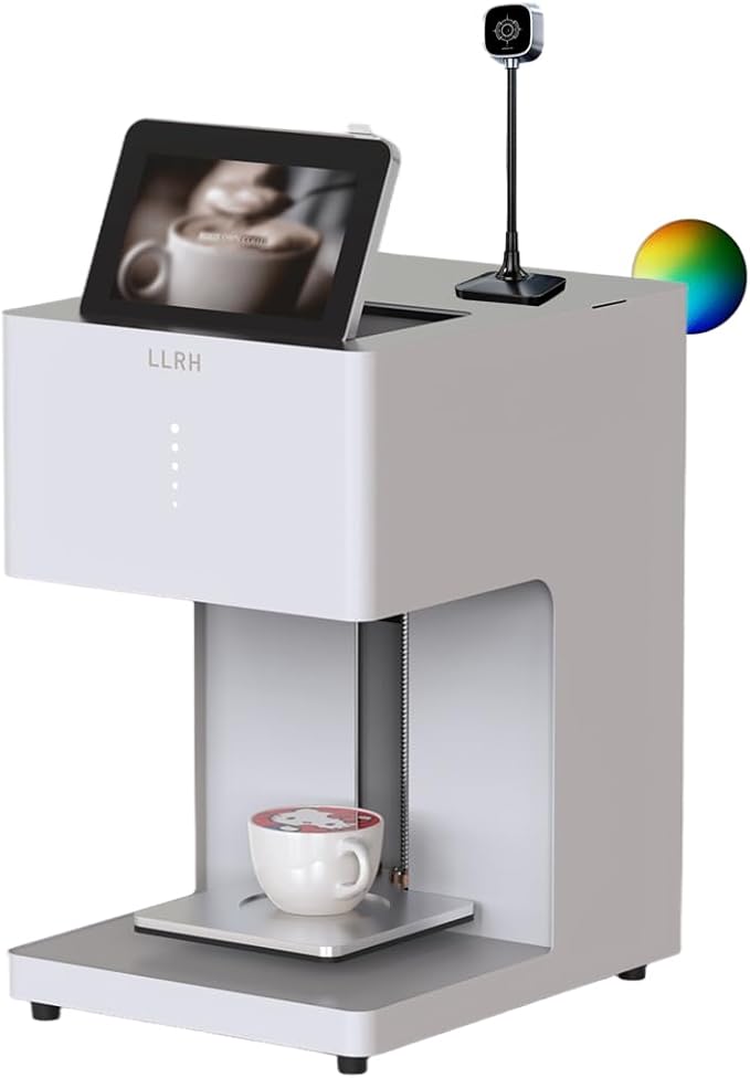 LLRH Colored Latte Art Printer Machine, DIY Printing on Beer Cocktail Coffee Cake Cookie for Cat/Dog Cafe Museum Zoo Coffee Truck (White, Camera Set)
