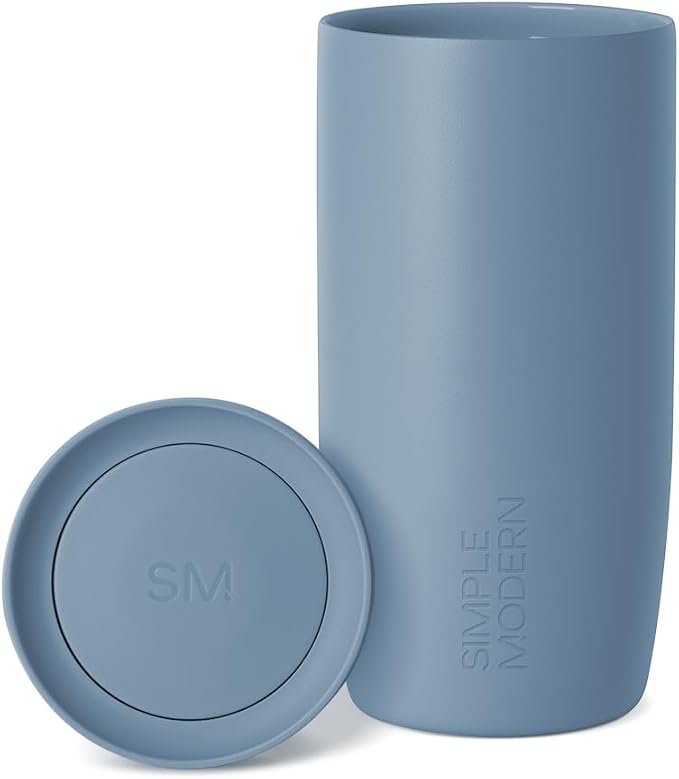 Simple Modern Insulated Travel Coffee Mug 360° Lid | 16oz | Blue | Voyager Ceramic-Lined Insulated Stainless Steel Coffee Tumbler, Iced Coffee Cup, Mug with Lid | Fits Cupholder, Blue Dune by Unknown