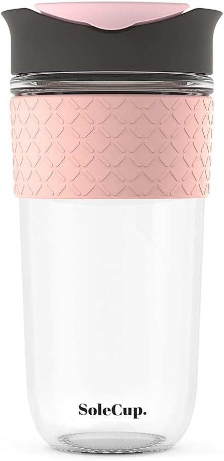Large Travel Mug - Reusable Insulated Coffee Mug - 18oz/530ml BPA-Free Hot Drink Travel Mug with Lid & Silicone Band (Gray and Pink, 18oz)