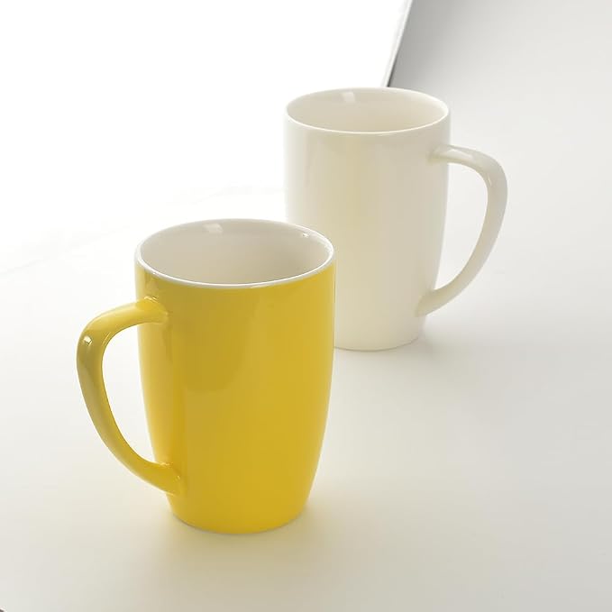 homEdge Porcelain Mug Set, 16 Ounces Cup for Tea, Latte, Mocha, Hot Chocolate, Set of 6, Yellow - Image 3