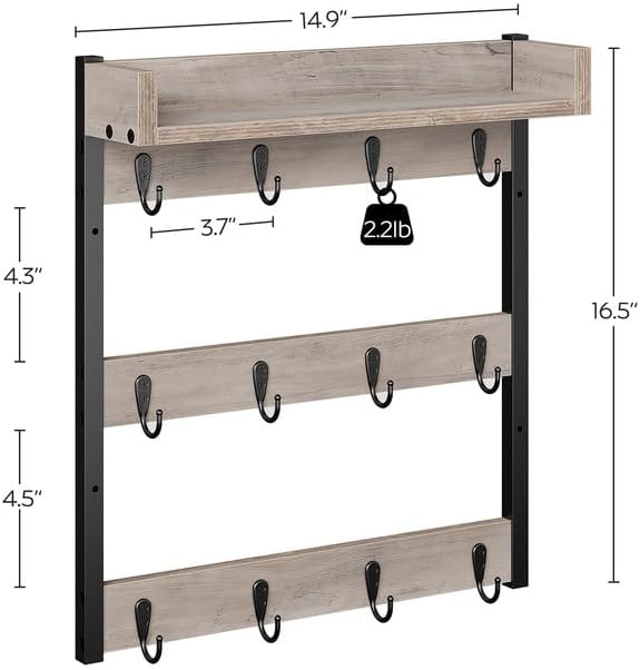 YATINEY Coffee Mug Holder Stand, 3 Tier Mug Tree Rack, Hanging 12 Cups, with Top Shelf, for Kitchen, Dining Room, Living Room, Cafe, Greige and Black MH42BG - Image 6