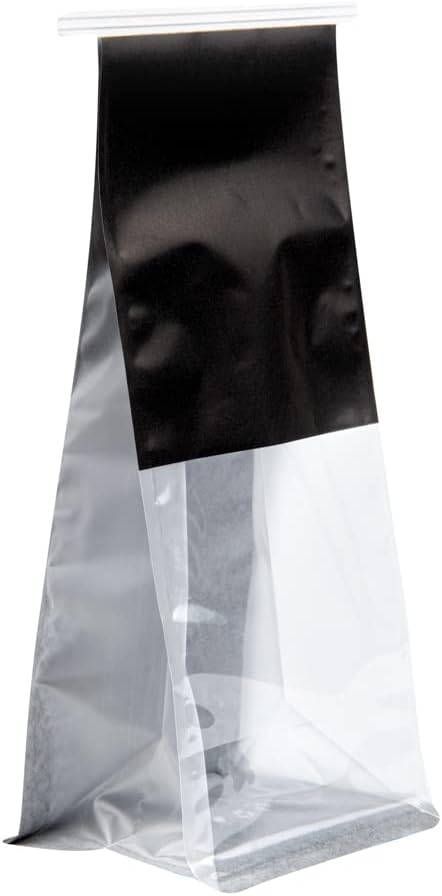 Bag Tek 5.1 x 4.1 x 11.2 Inch Tin Tie Bags With Windows, 100 Resealable Bakery Bags With Windows - Flat Bottom, For Cookies or Coffee Beans, Black Cotton Paper Tin Tie Bags - Restaurantware - Image 2