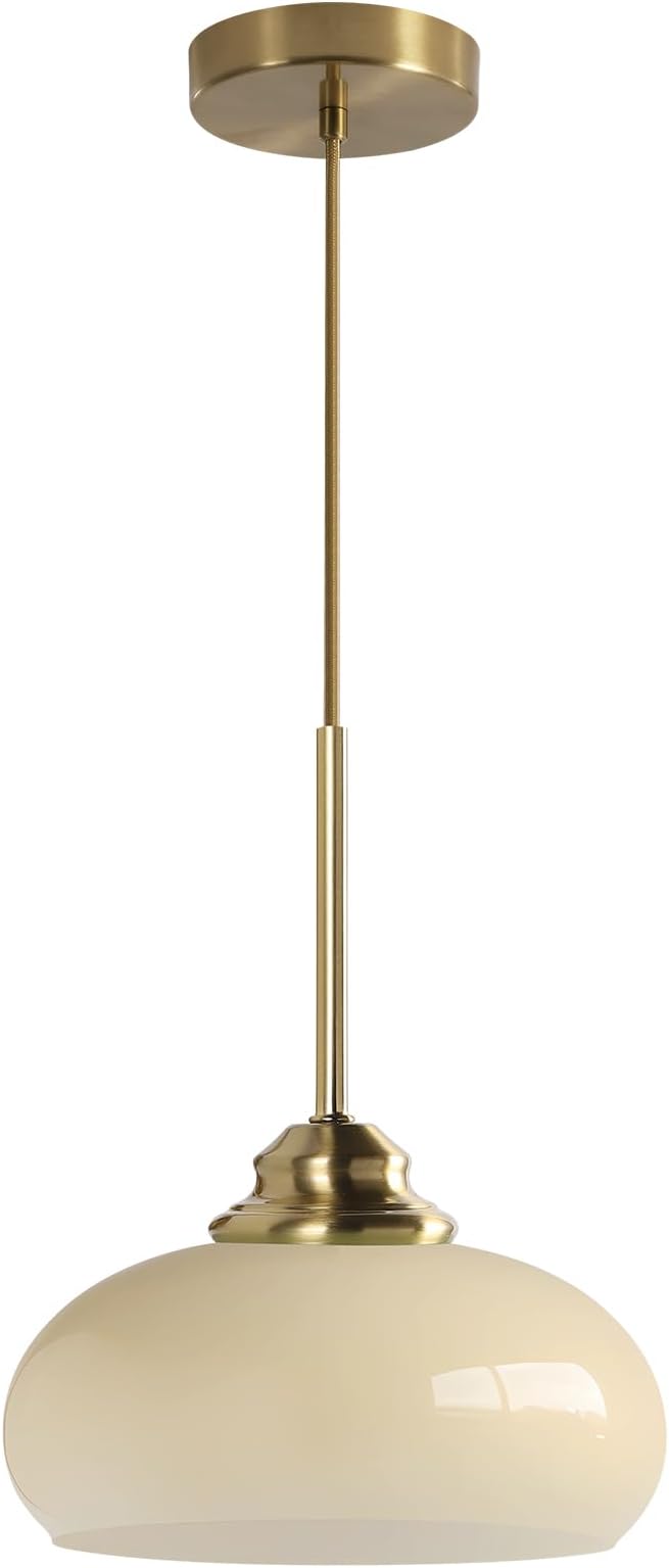 KCO Lighting Modern Globe Ceiling Light Brass Dome Pendant Light Yellow Glass Pendant Light Brushed Gold Pendant Lighting Adjustable Hanging Ceiling Light for Dining Room by KCOLighting