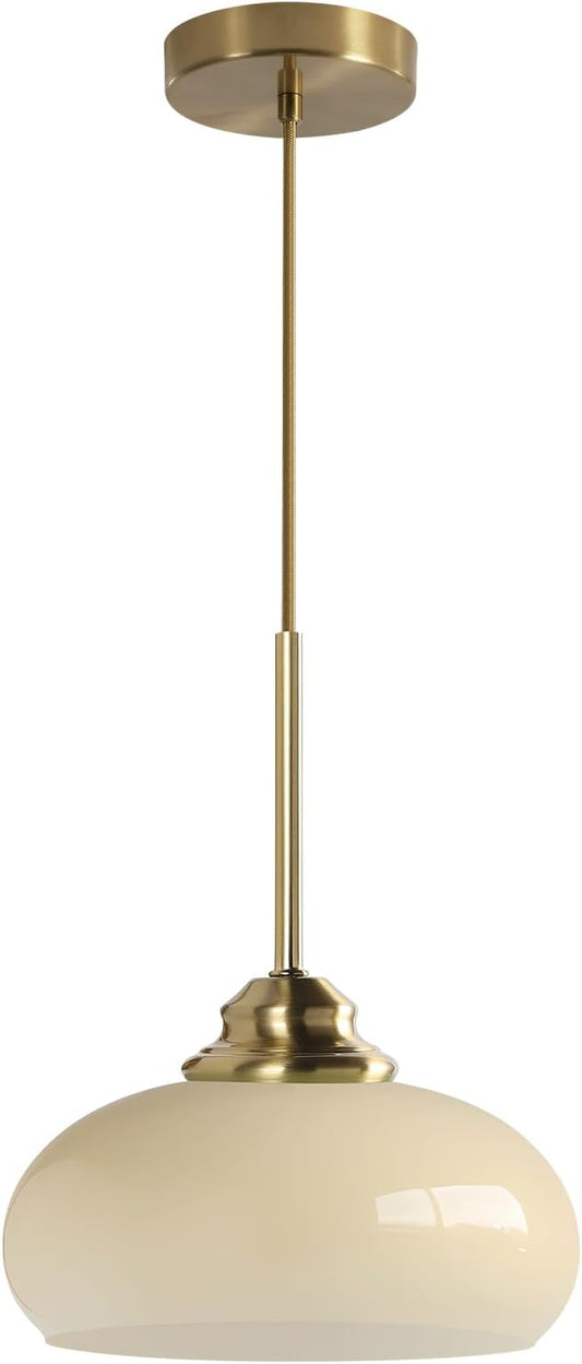 KCO Lighting Modern Globe Ceiling Light Brass Dome Pendant Light Yellow Glass Pendant Light Brushed Gold Pendant Lighting Adjustable Hanging Ceiling Light for Dining Room by KCOLighting