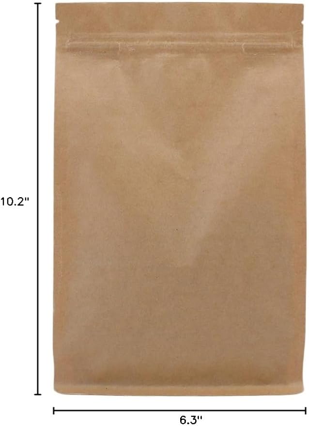 100PCS Brown Kraft Stand-Up Side Gusset Zip Top Lock Bags w/Window 16x26+8cm (6.3x10.2+3.1") - Image 8