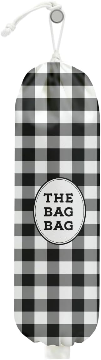 Black White Buffalo Check Plaid Plastic Bag Holder for Kitchen Essentials | Wall Mount Grocery Bag Holder for Plastic Bags, Minimalist Reusable Grocery Bags Storage Dispenser for Home Kitchen by Unknown