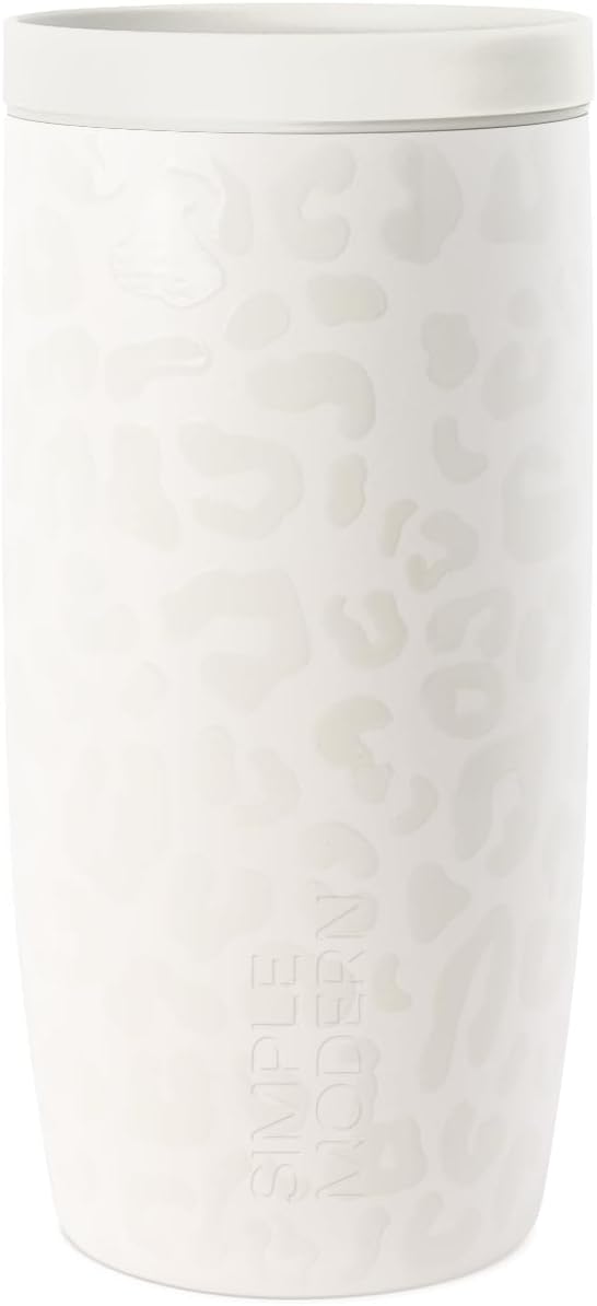 Simple Modern Insulated Travel Coffee Mug 360° Lid | 16oz | Leopard | Voyager Ceramic-Lined Insulated Stainless Steel Coffee Tumbler, Iced Coffee Cup, Mug with Lid | Fits Cupholder, Cream Leopard by Unknown