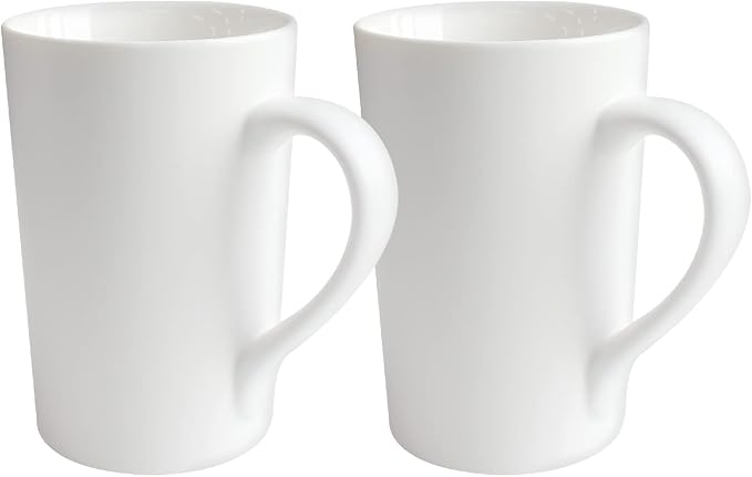 2 Pack 12 OZ Ceramic Coffee Cup Simple Pure White Ceramic Cup Plain Large Tall White Milk Tea Coffee Mug with Handle by Belinlen