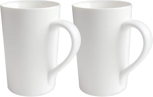 2 Pack 12 OZ Ceramic Coffee Cup Simple Pure White Ceramic Cup Plain Large Tall White Milk Tea Coffee Mug with Handle by Belinlen