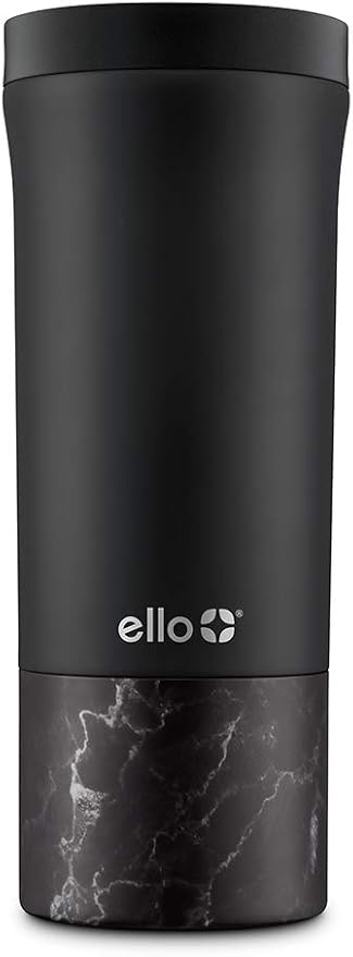 Ello Miri 16oz Insulated Stainless Steel Travel Mug with Slider Lid, Black Marble by Ello