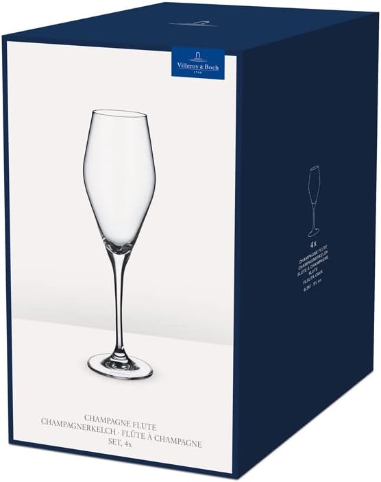 Villeroy & Boch La Divina Collection Champagne Flute, 4 oz Capacity, Set of 4 Crystal Glass, Made in Europe | Crystal glass champagne flutes, made in Europe, dishwasher safe, finely curved for champagne or sparkling Prosecco - Image 4